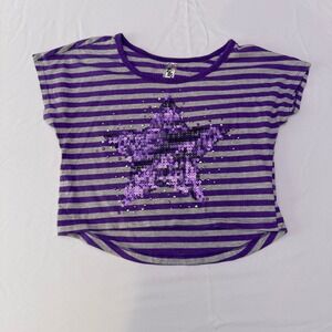 Knitworks Girls Purple Striped Sequin Star Crop Top Shirt Size M 10/12 JCP1184K